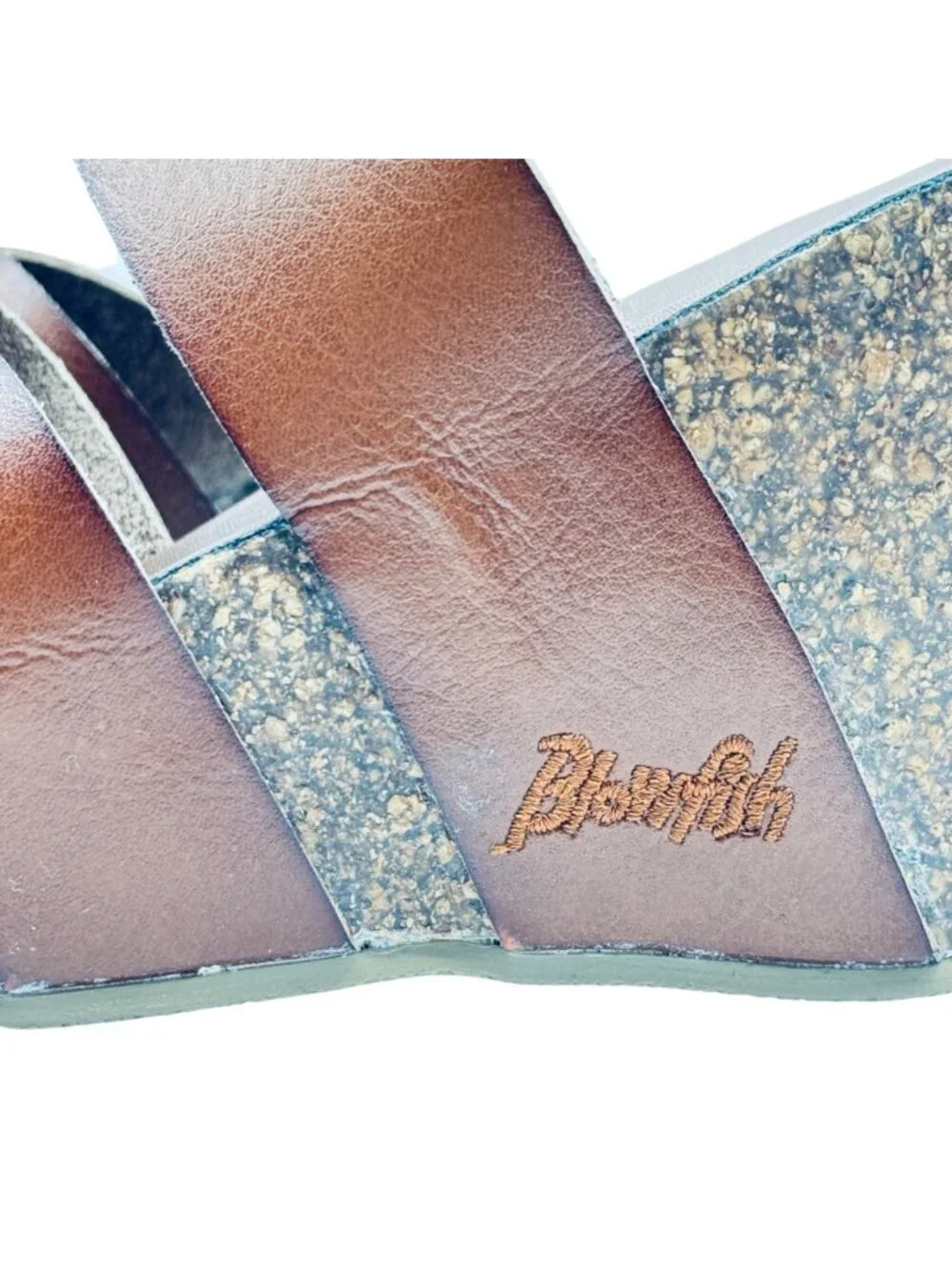 Vintage Blowfish Malibu Wedge Leather Slide Sandals Size 7 Leather Cork Beachy